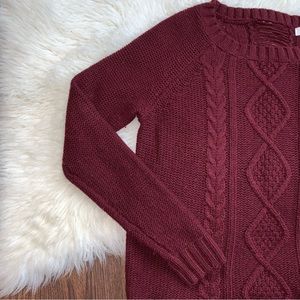 cupcakes & cashmere Burgundy Cable Knit Sweater